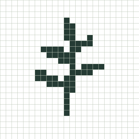 Actual 24 by 24 filet chart of the fern at threshold 150