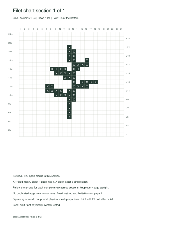 Actual filet PDF with X-marked filled blocks, open squares, and numbered rows